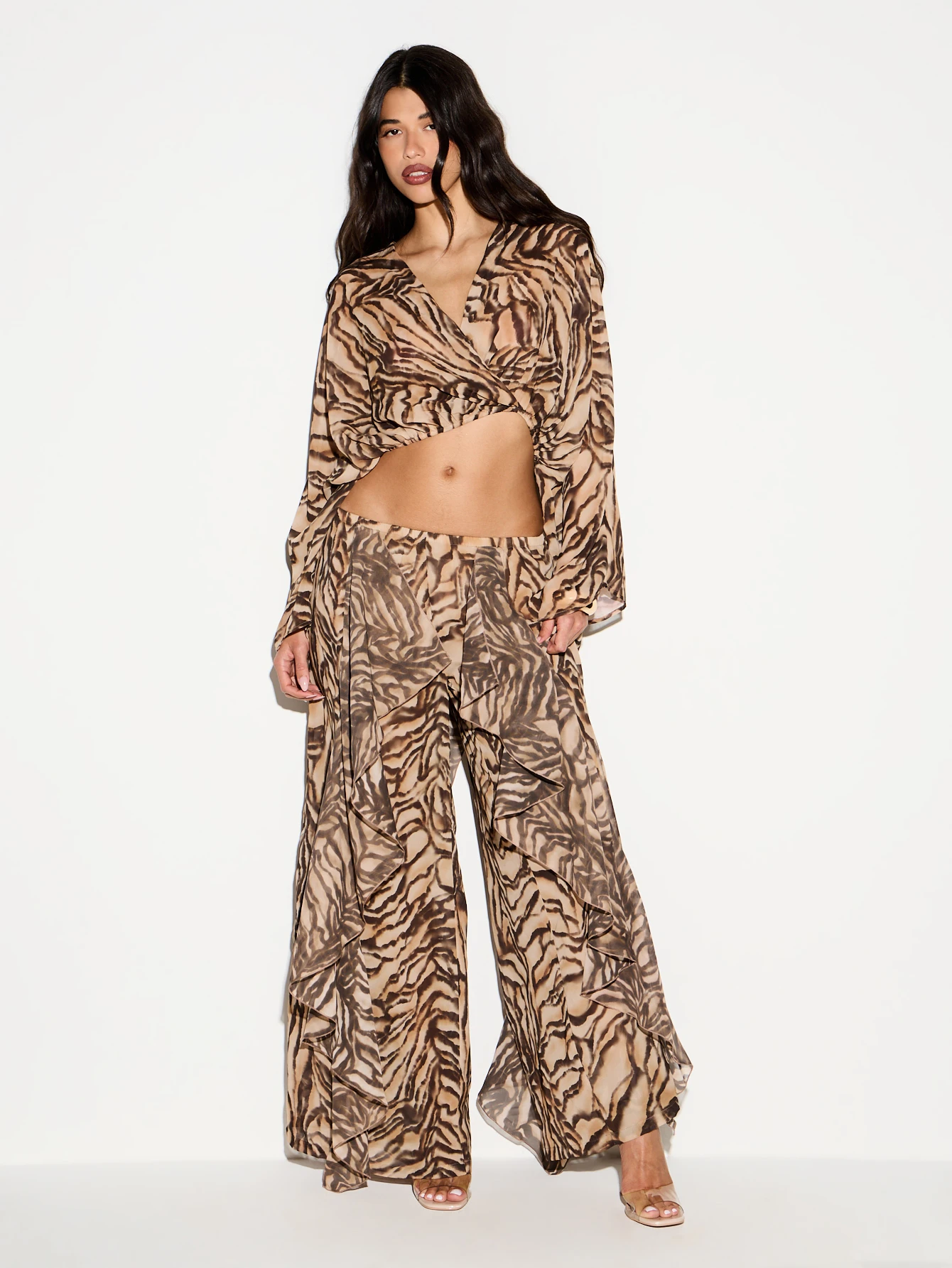 KIZN Zebra Print Wide Leg Palazzo Trousers