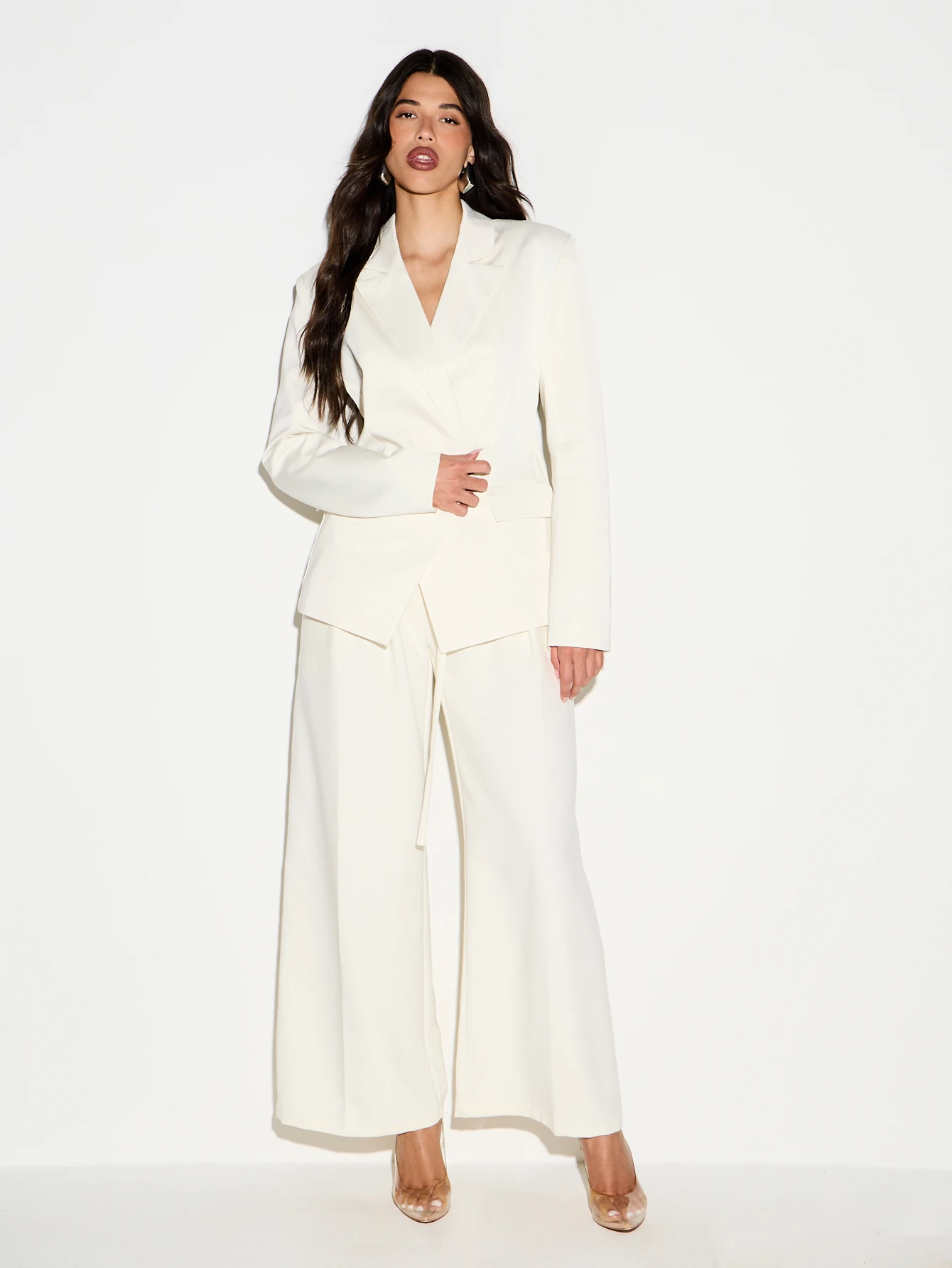 KIZN High Rise Wide Leg Palazzo Trousers With Belt