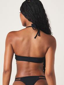 MISSGUIDED Halter Neck Bikini Set With Gold Stud Details Cut-Out Design And Strappy Bottom For Beach Summer Vacation - Black - View 2