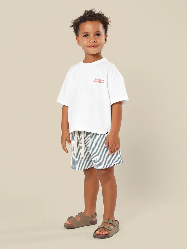 Jungen Kurzarm Hemd mit Muster, Italien Design, mit blauen gestreiften Sommer Shorts Set