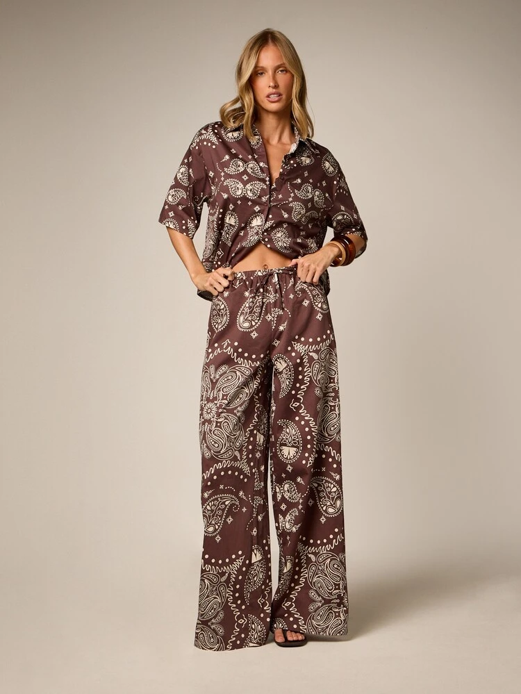 Paisley Print Short Sleeve Collared Shirt