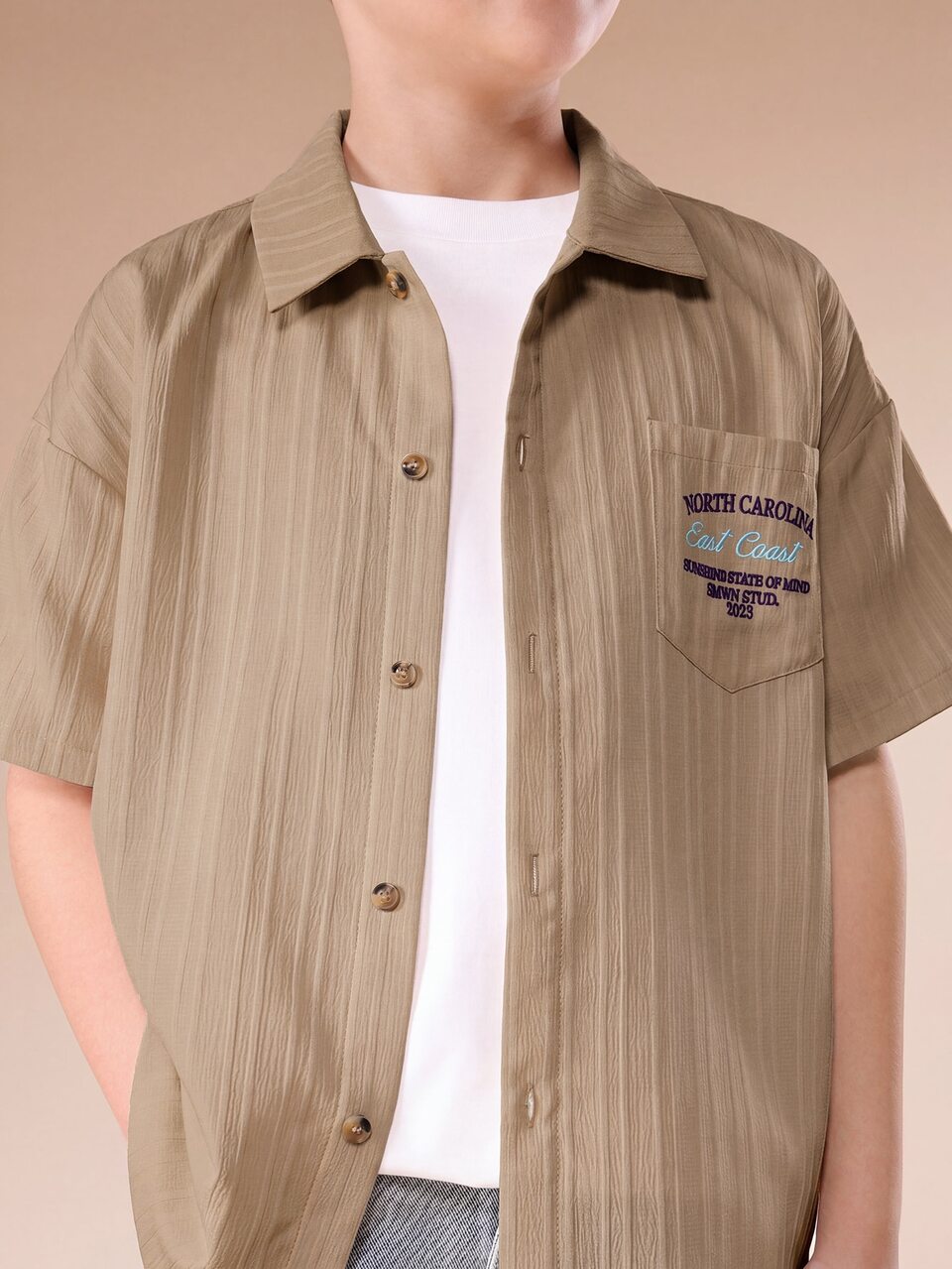 Oversized Boys Casual Button Front Striped Shirt Short Sleeve Camp Collar Summer Beach Vacation Everyday Wear