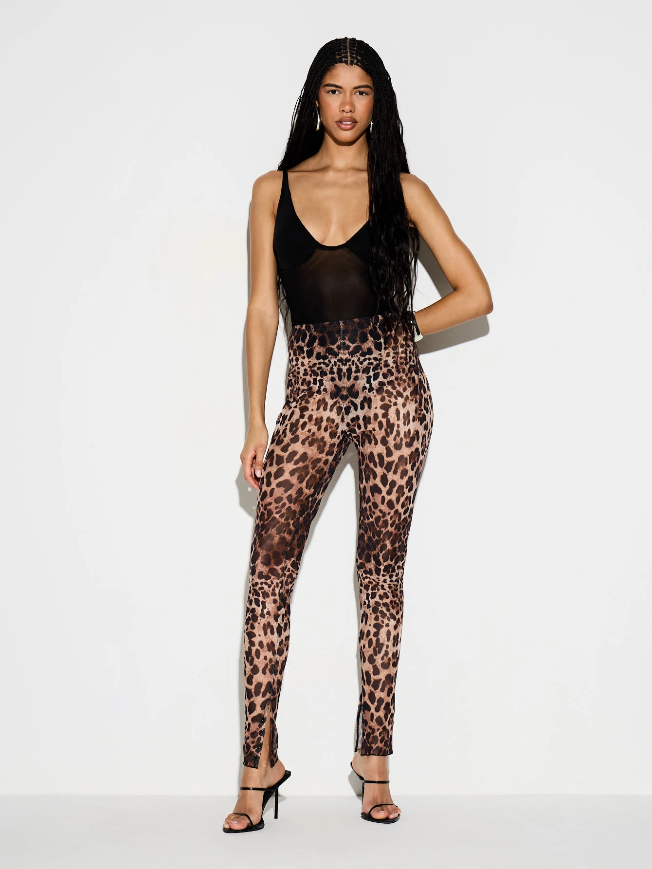 KIZN Leopard Print Split Hem Leggings