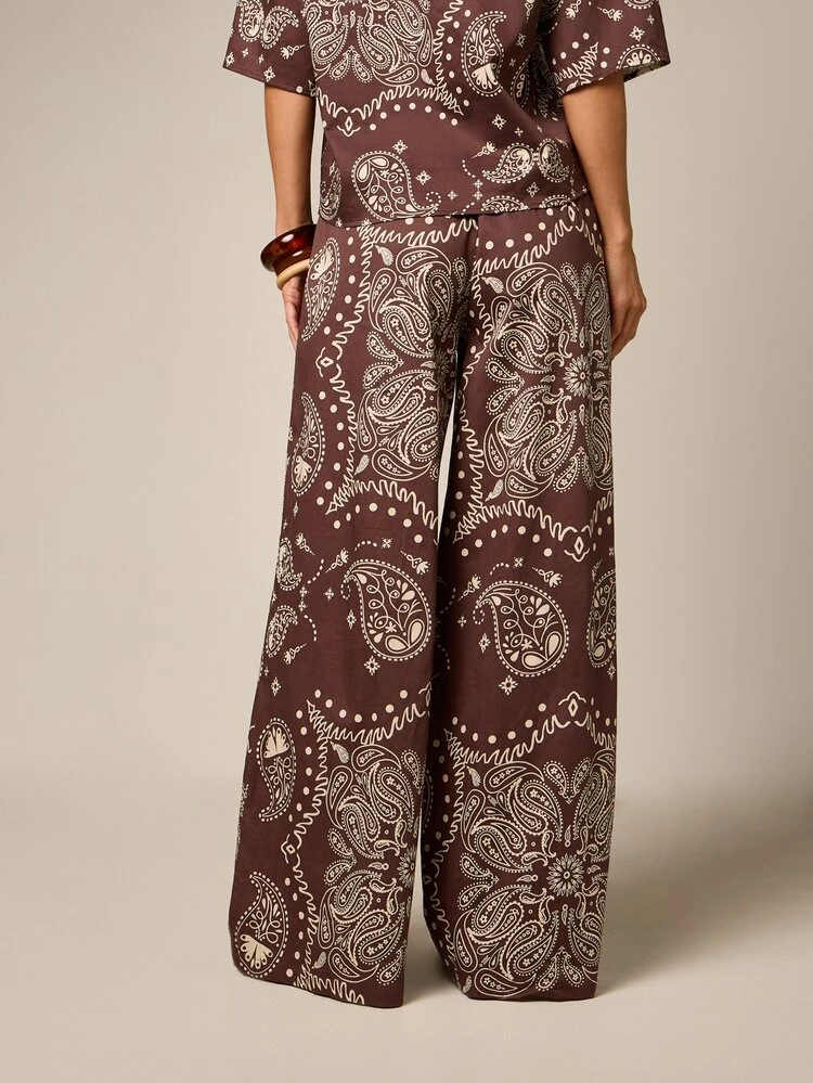Paisley Print Wide Leg Palazzo Trousers