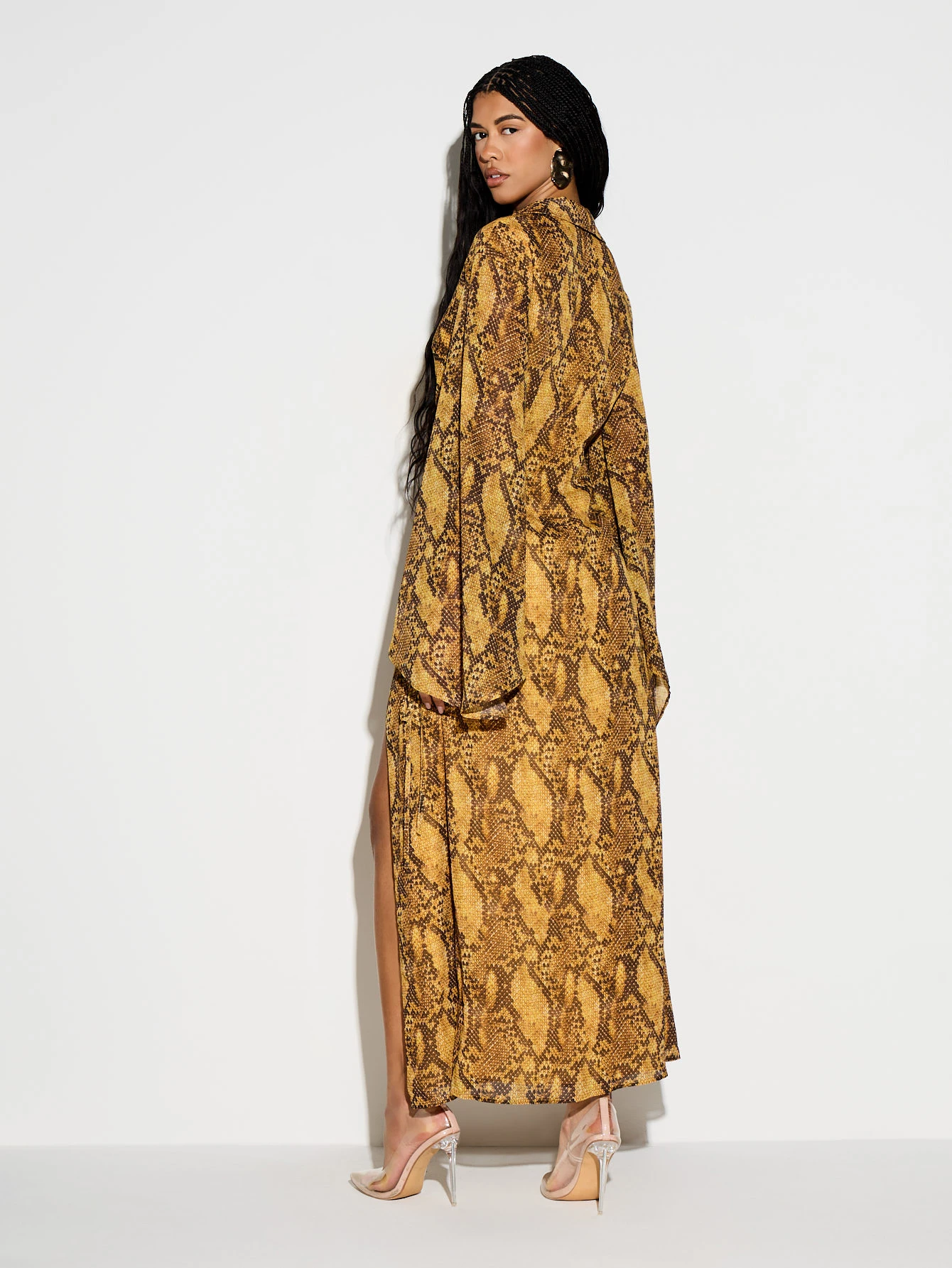 KIZN Snake Print Chiffon Wrap Maxi With Waterfall Sleeves