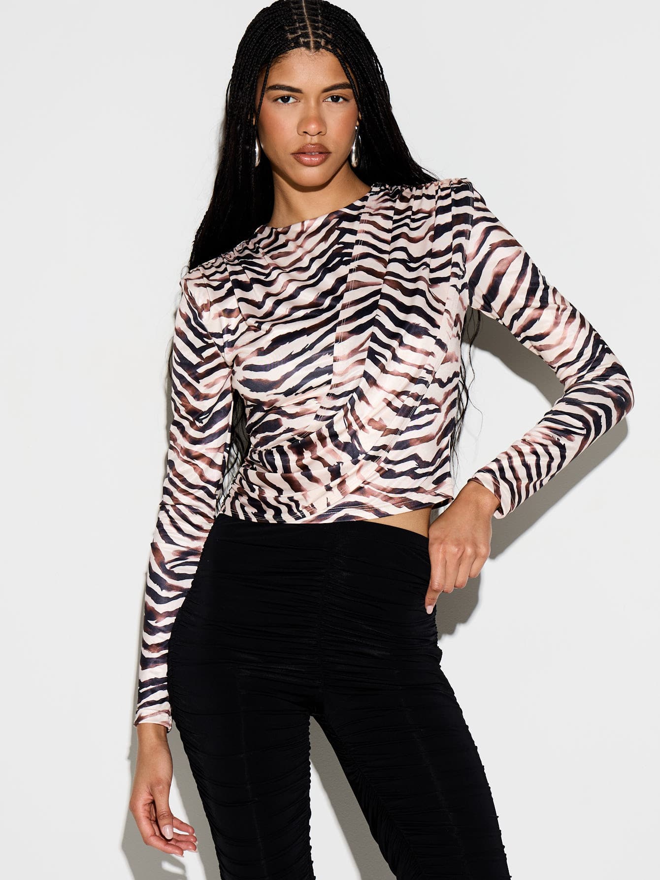 KIZN Abstract Zebra Print Long Sleeve Top
