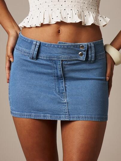 MISSGUIDED Stretch Denim High Rise Mini Skirt With Belt Detail And Button Closure For Casual Summer Outfits