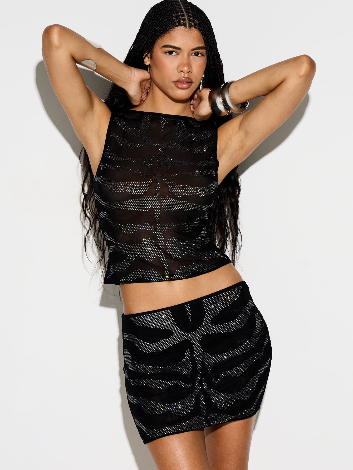 Zebra Print Rhinestone Hotfix Mini Skirt