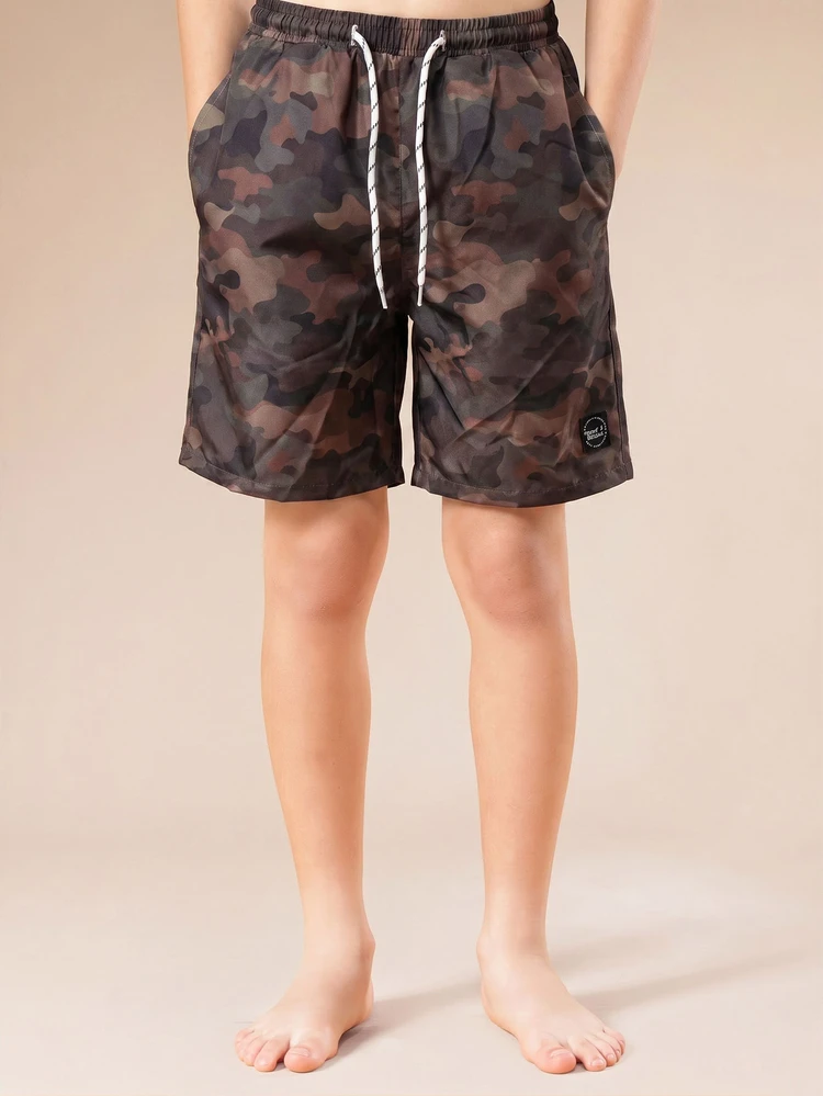 Camouflage Badeshorts für Jungen Sommer Strand Schwimmhose mit Kordelzug Taille Pool Urlaub Strandmode Schnelltrocknend Elastischer Bund