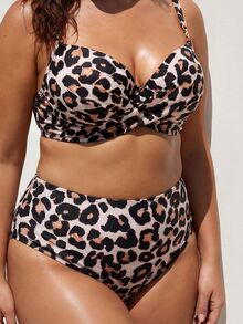 ELLERISSA Plus Size Leopard Print Cross Front Bikini Set - Multicolor - View 7