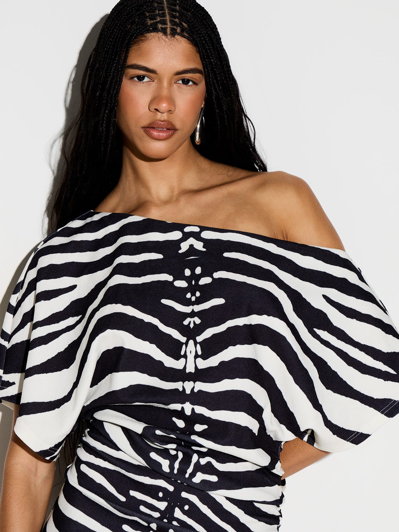 KIZN Zebra Print Off Shoulder Mini Dress