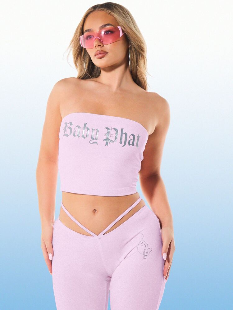 BABYPHAT Top fascia tubino con stampa gotica, top corto senza spalline, abbigliamento da festival estivo e streetwear