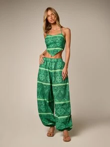 AiiRZ Top con cuello de halter y bajo con estampado de pañuelo - Verde - Ver 4