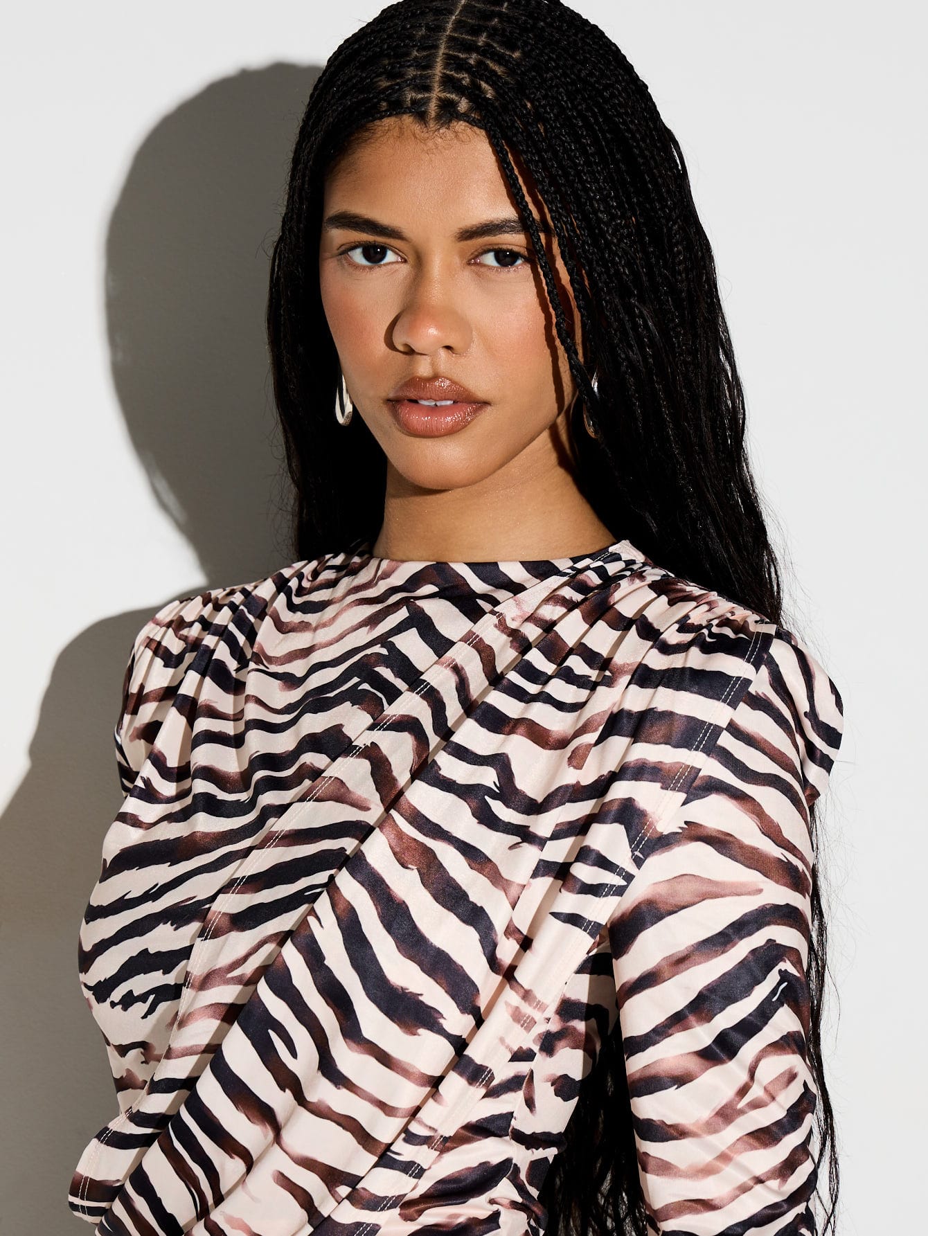KIZN Abstract Zebra Print Long Sleeve Top