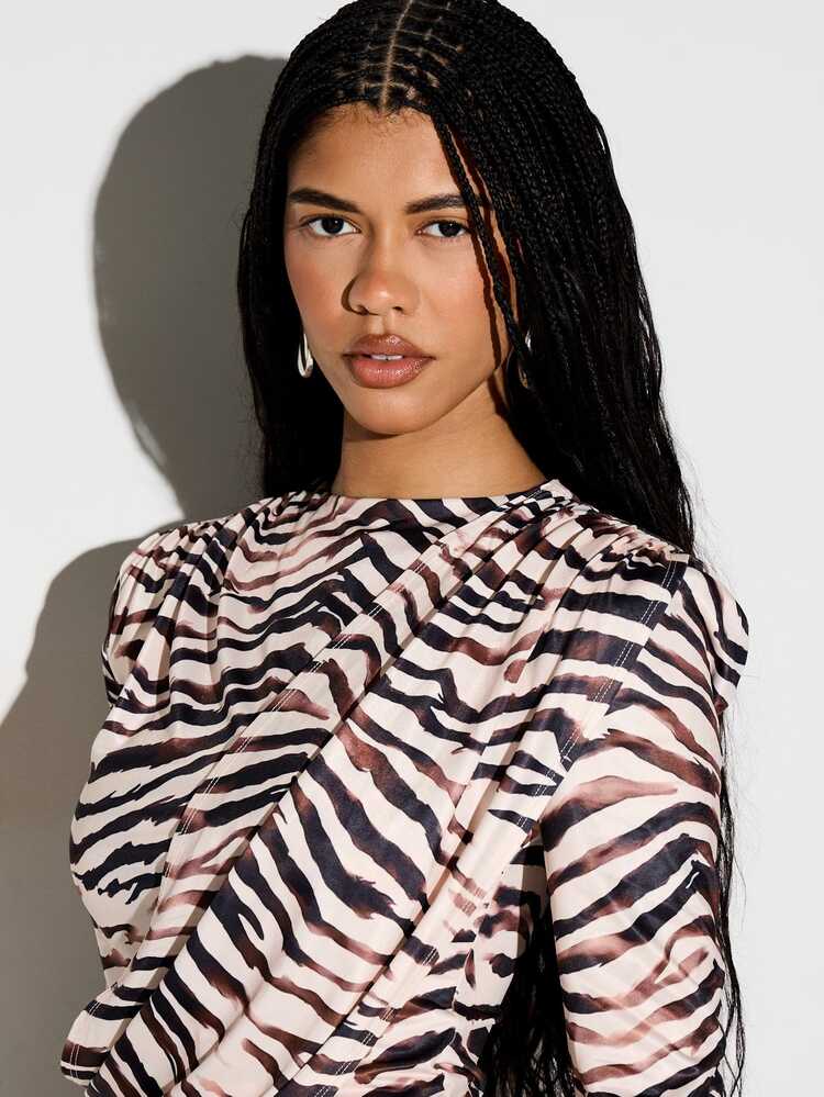 KIZN Abstract Zebra Print Long Sleeve Top