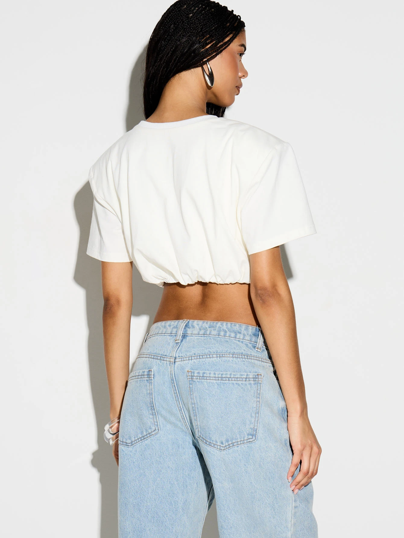 KIZN Crop T-Shirt With Shoulder Pads And Bubble Hem