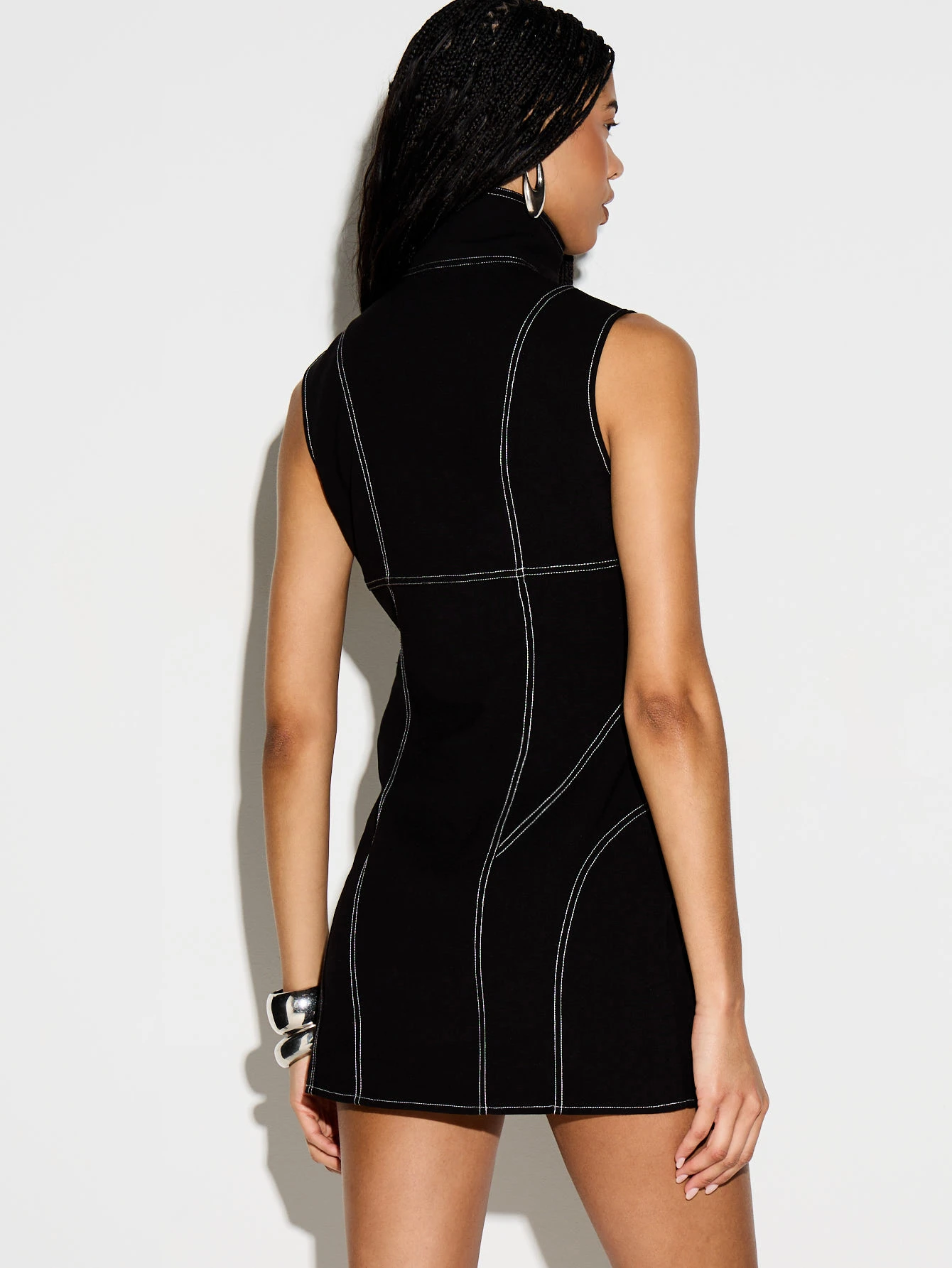 KIZN Sleeveless Turtleneck Mini Dress With Contrast Stitching
