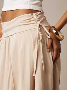 MISSGUIDED Chân váy midi màu be cạp cao, dáng chữ A, suông, dài đến dưới đầu gối, kiểu dáng thanh lịch, thoải mái, thích hợp cho mùa hè. - Màu be - Xem 4