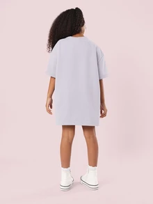 SUMWON Oversized T Shirt Dress With Character Patches And Team Logo Graphics - Purple - View 2