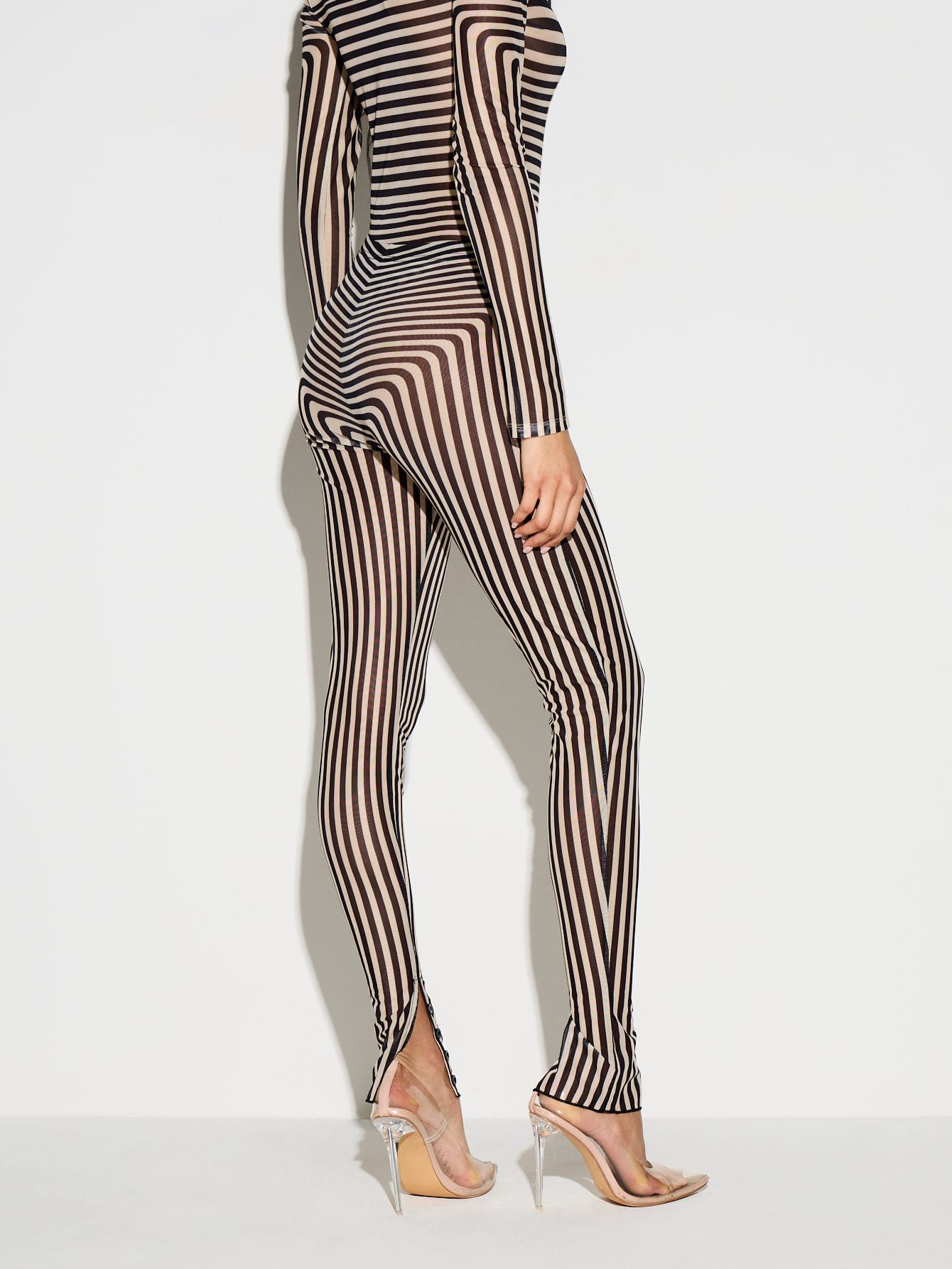 KIZN Striped Mesh Leggings With Split Hem