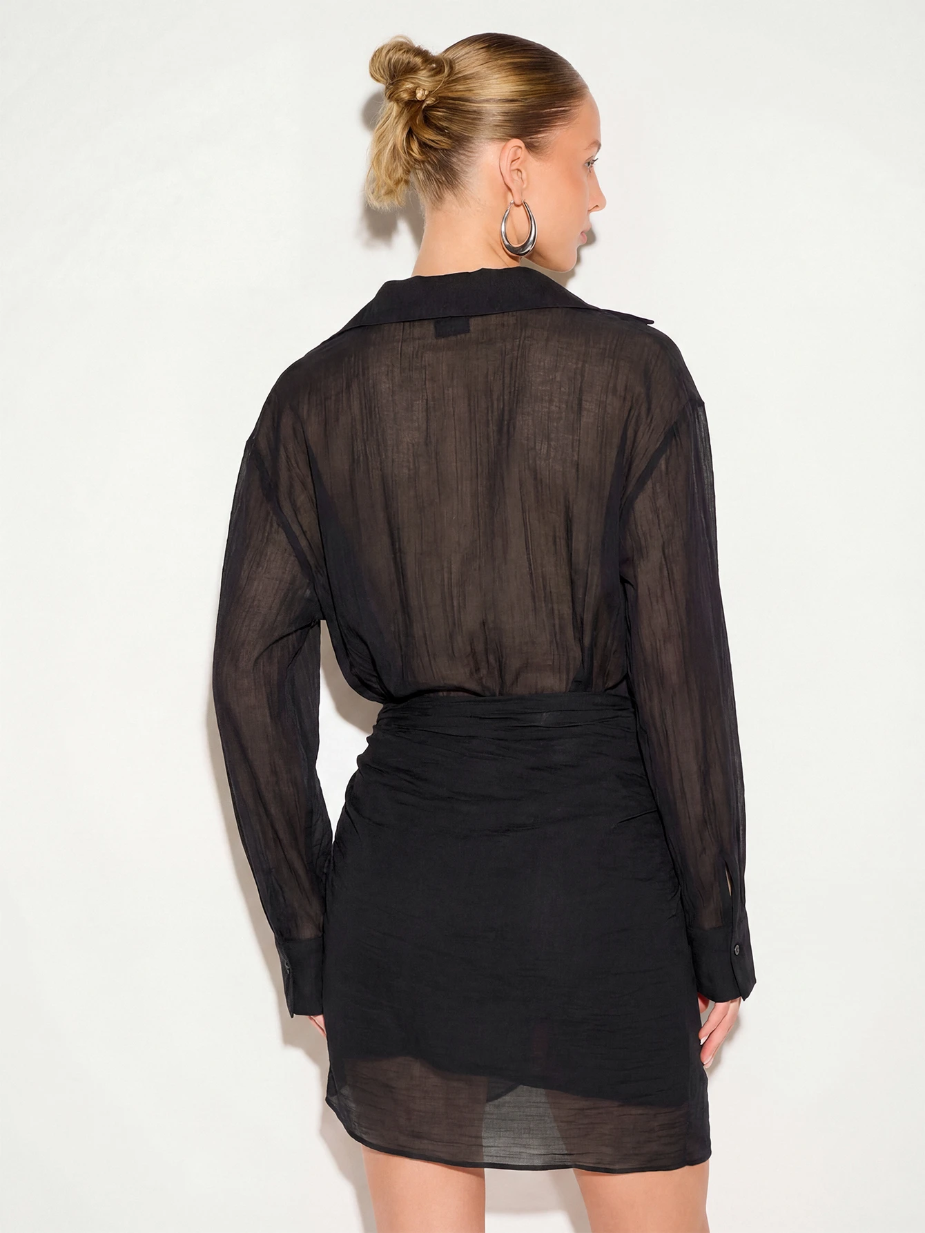KIZN Sheer Long Sleeve Shirt Dress With Sarong Tie