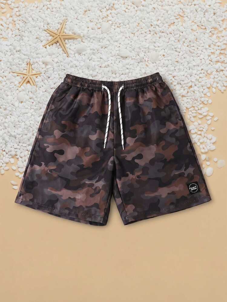 Camouflage Badeshorts für Jungen Sommer Strand Schwimmhose mit Kordelzug Taille Pool Urlaub Strandmode Schnelltrocknend Elastischer Bund