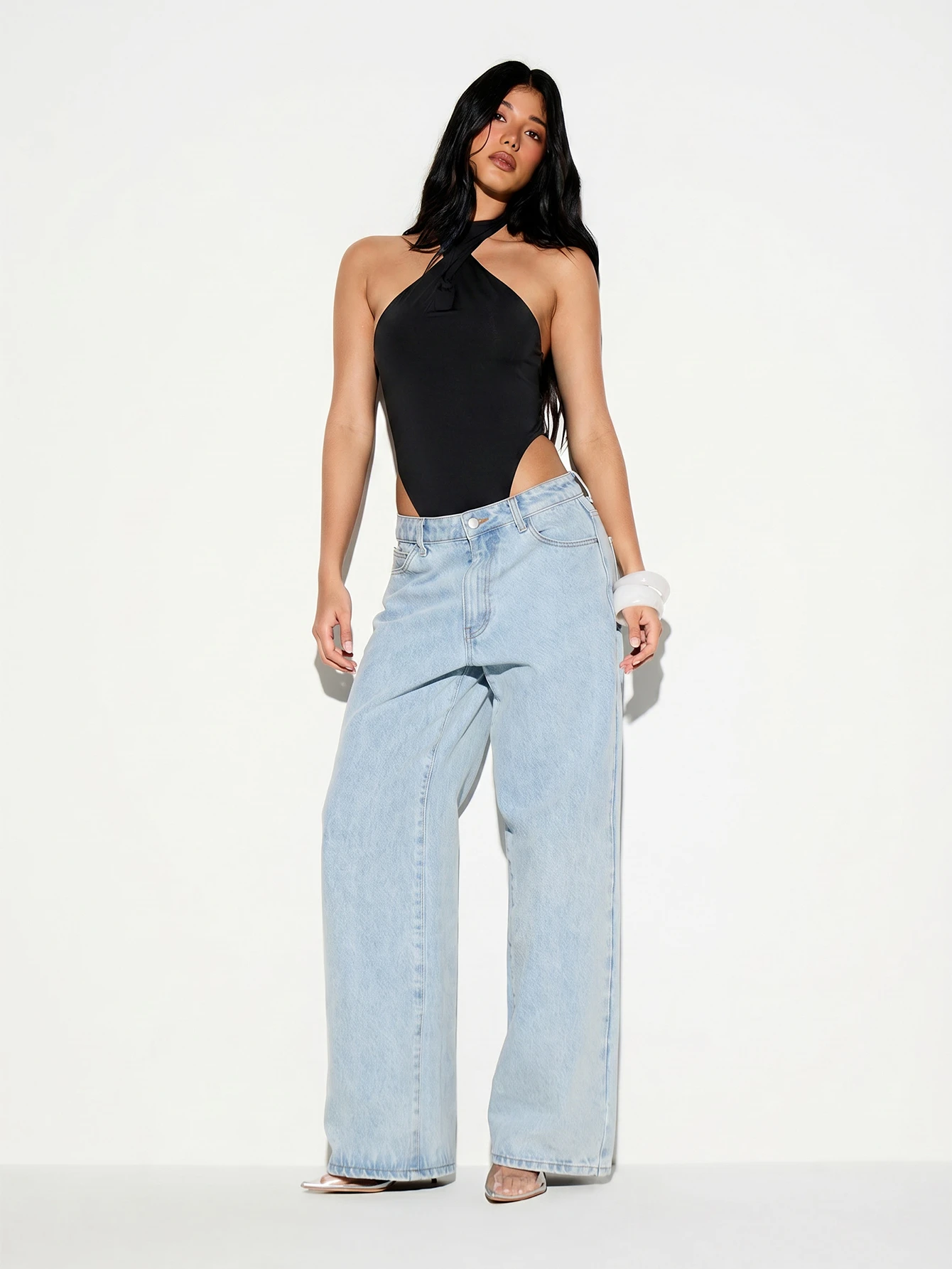 KIZN Twisted Halter Neck Bodysuit With Open Back