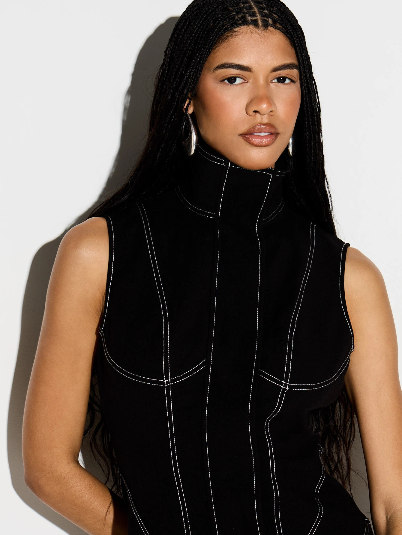 KIZN Sleeveless Turtleneck Mini Dress With Contrast Stitching