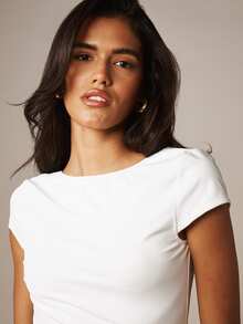MISSGUIDED Áo croptop tay ngắn buộc dây phía sau, thiết kế hở lưng và có dây buộc, kiểu dáng thời trang mùa hè. - trắng - Xem 5