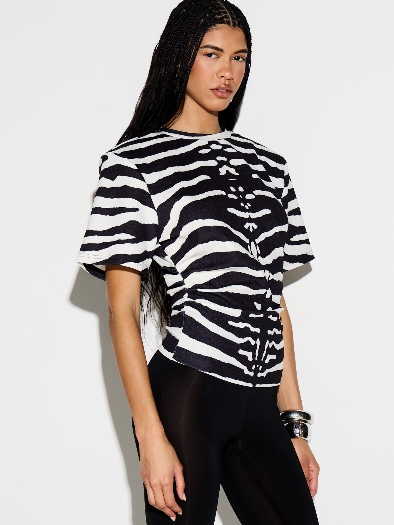 KIZN Zebra Print Cinched Waist T Shirt