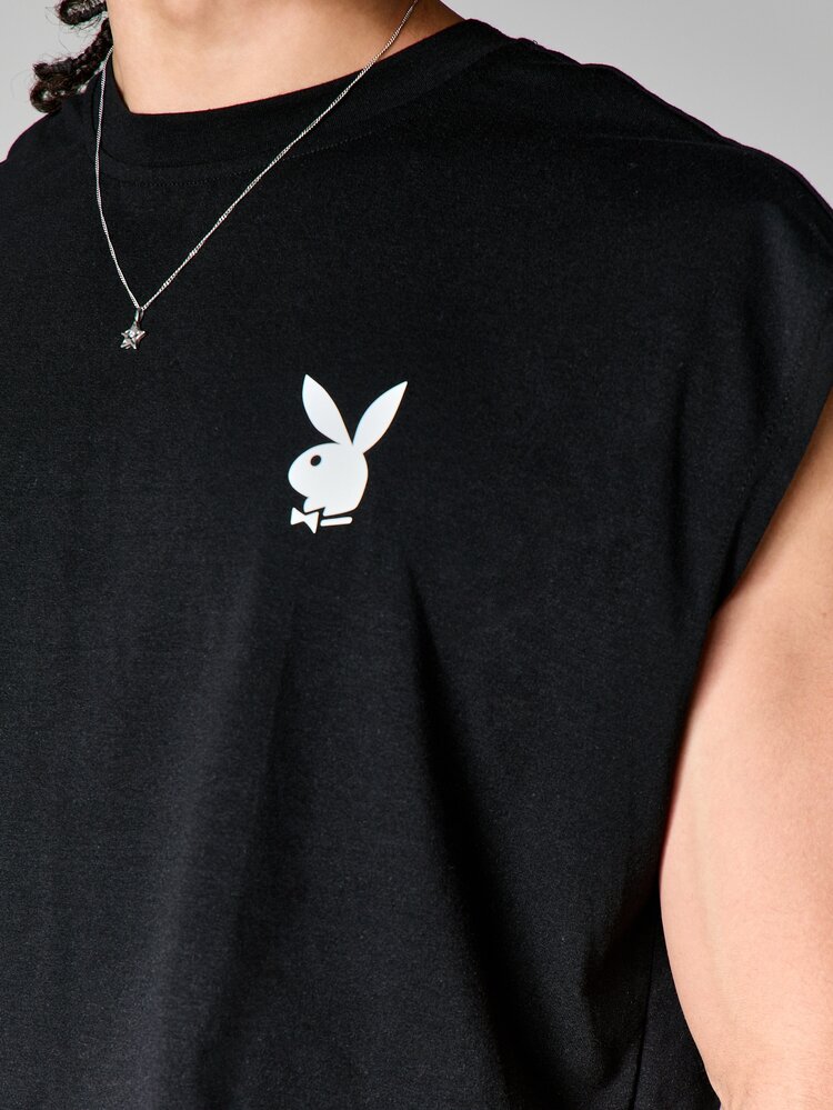 PLAYBOY X SUMWON Regata Essencial com Logo de Coelho, Gola Careca, Caimento Quadrado, Estilo Casual de Verão