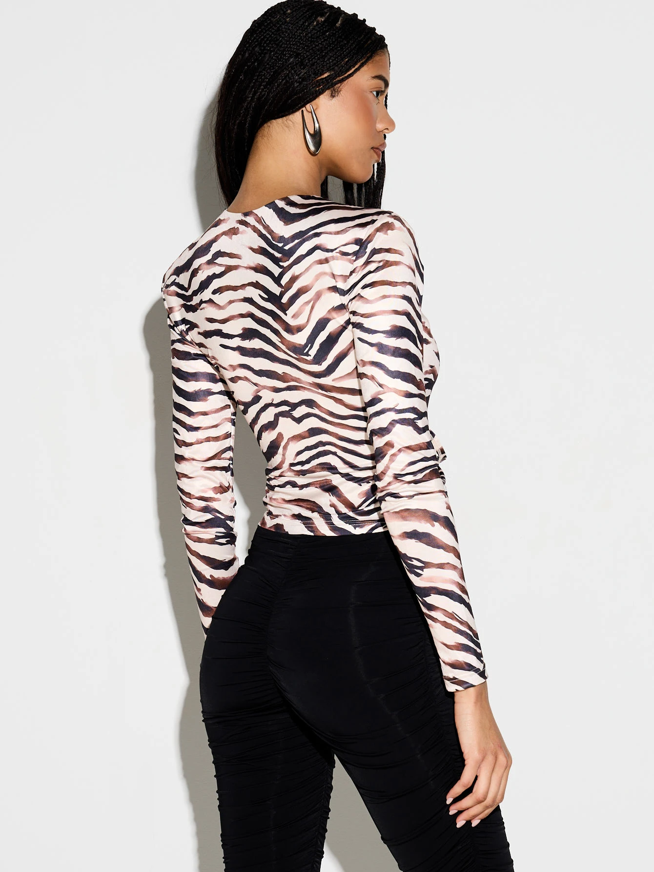 KIZN Abstract Zebra Print Long Sleeve Top