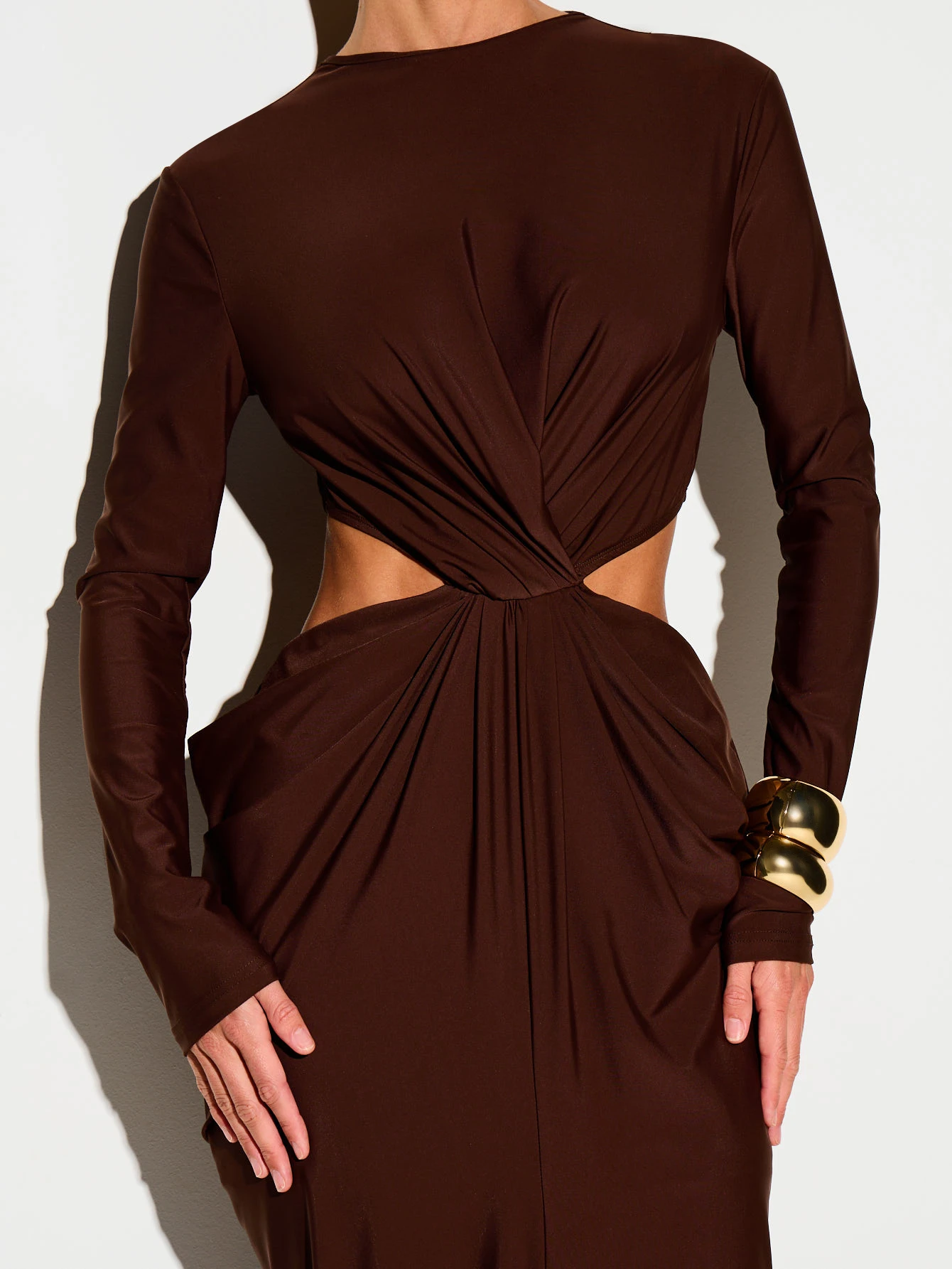 KIZN Long Sleeve Twist Front Cut-Out Maxi Dress
