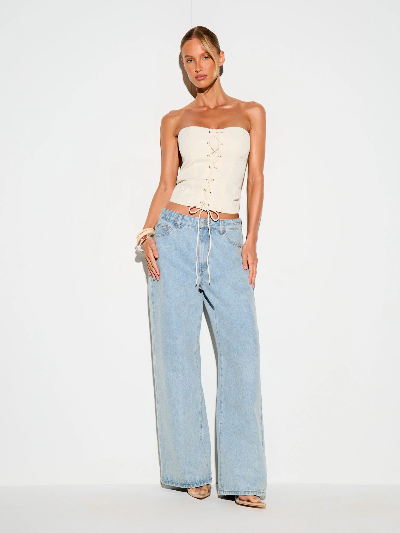 KIZN Strapless Corset Top With Lace-Up Front