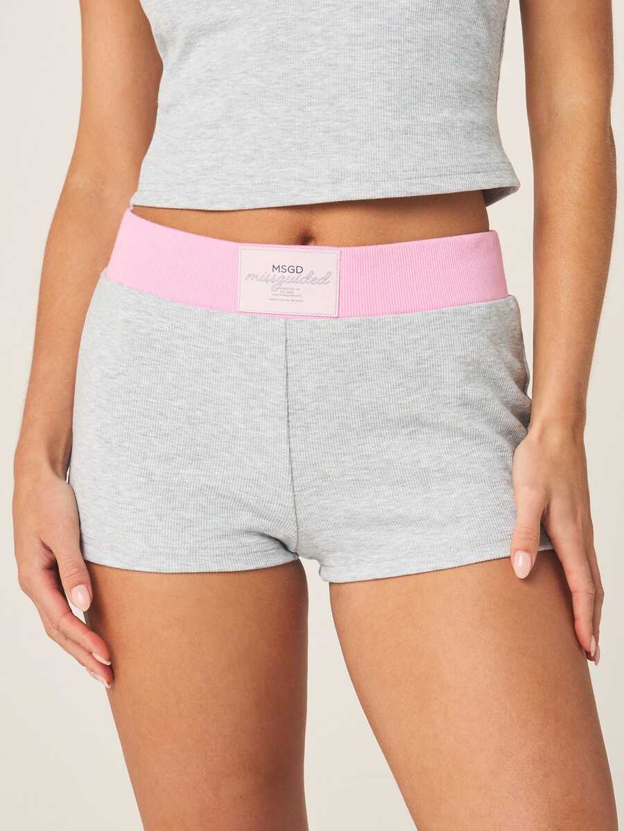 MISSGUIDED Quần short ngắn bó sát màu hồng tương phản, kiểu dáng gợi cảm, thích hợp mặc nhà trong kỳ nghỉ hè. - Màu Xám nhạt - Xem 1