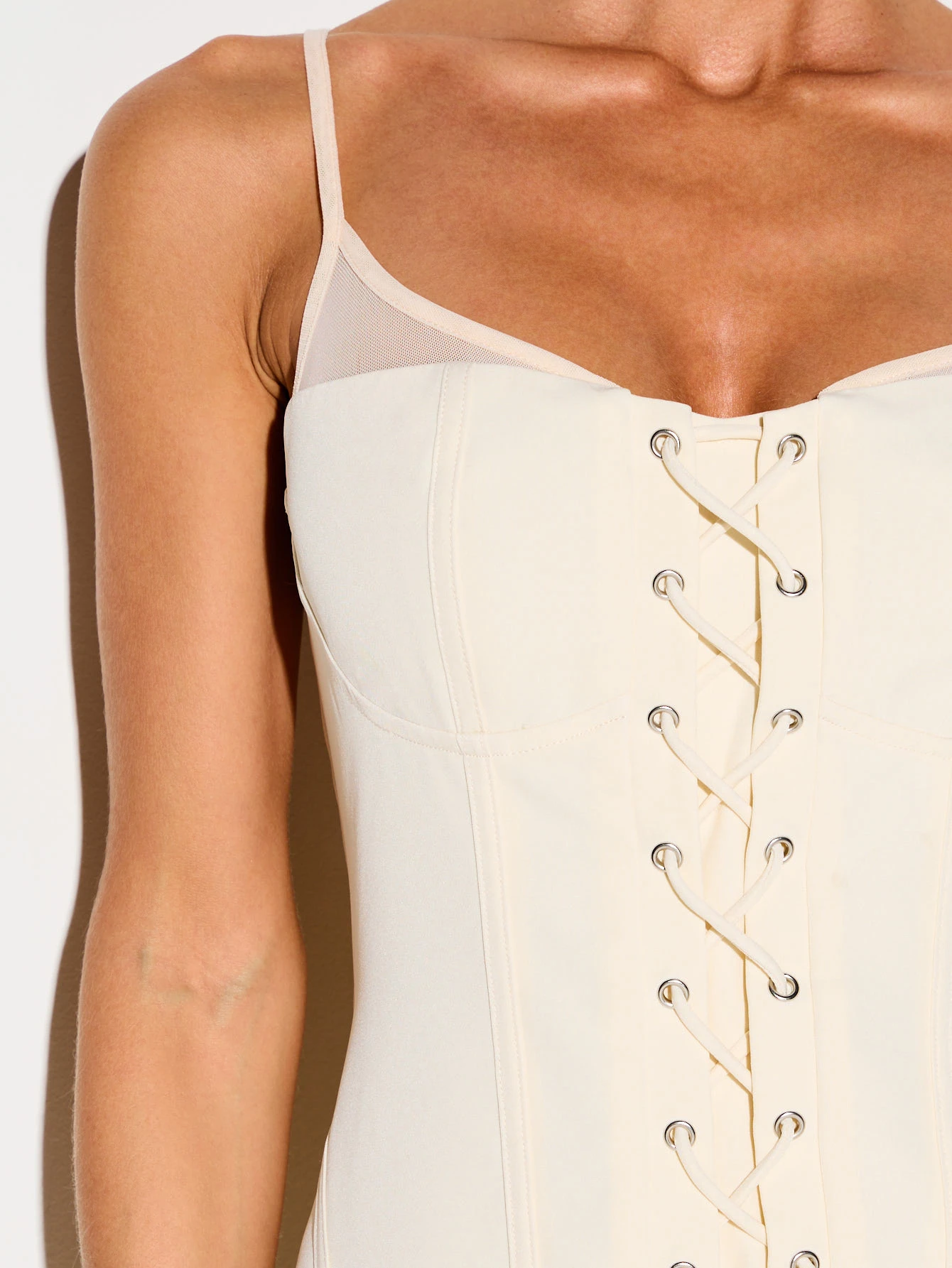 KIZN Lace-Up Corset Mini Dress With Mesh Insert