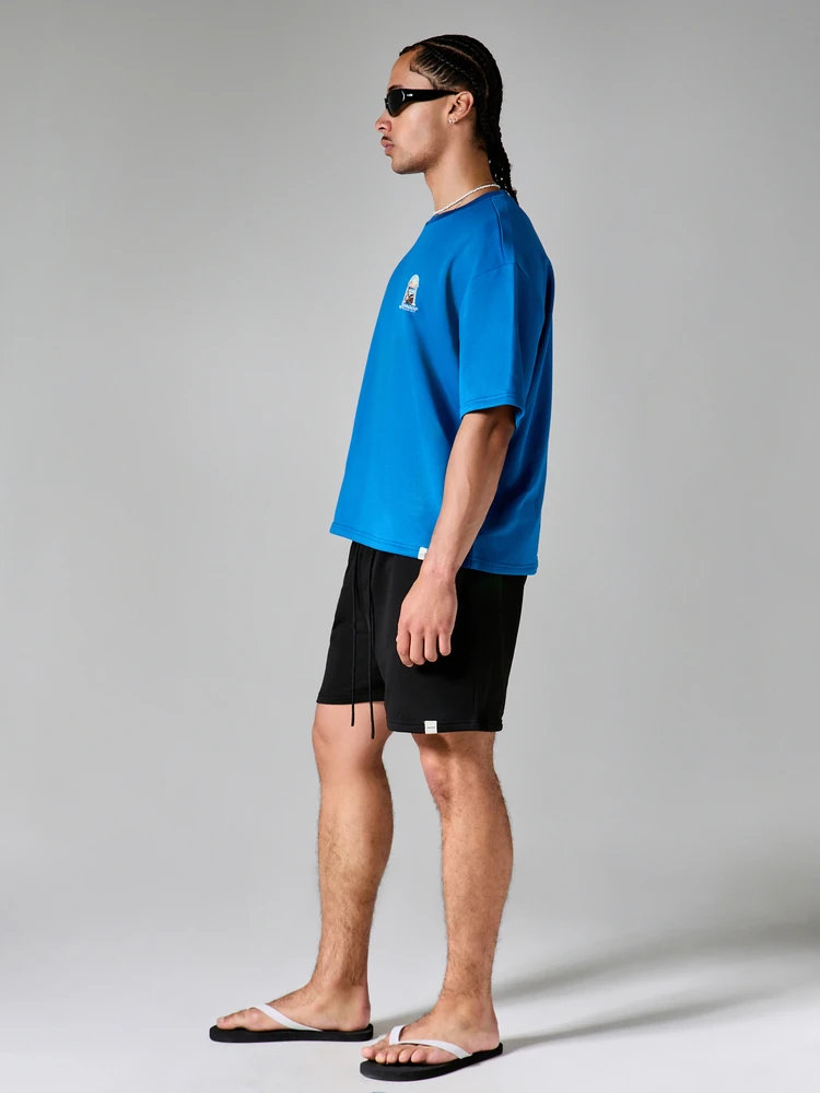 Oversized Crew Neck Co-Ord T-Shirt And Drawstring Shorts Set With Chest Graphic Summer Casual Two-Piece Outfit