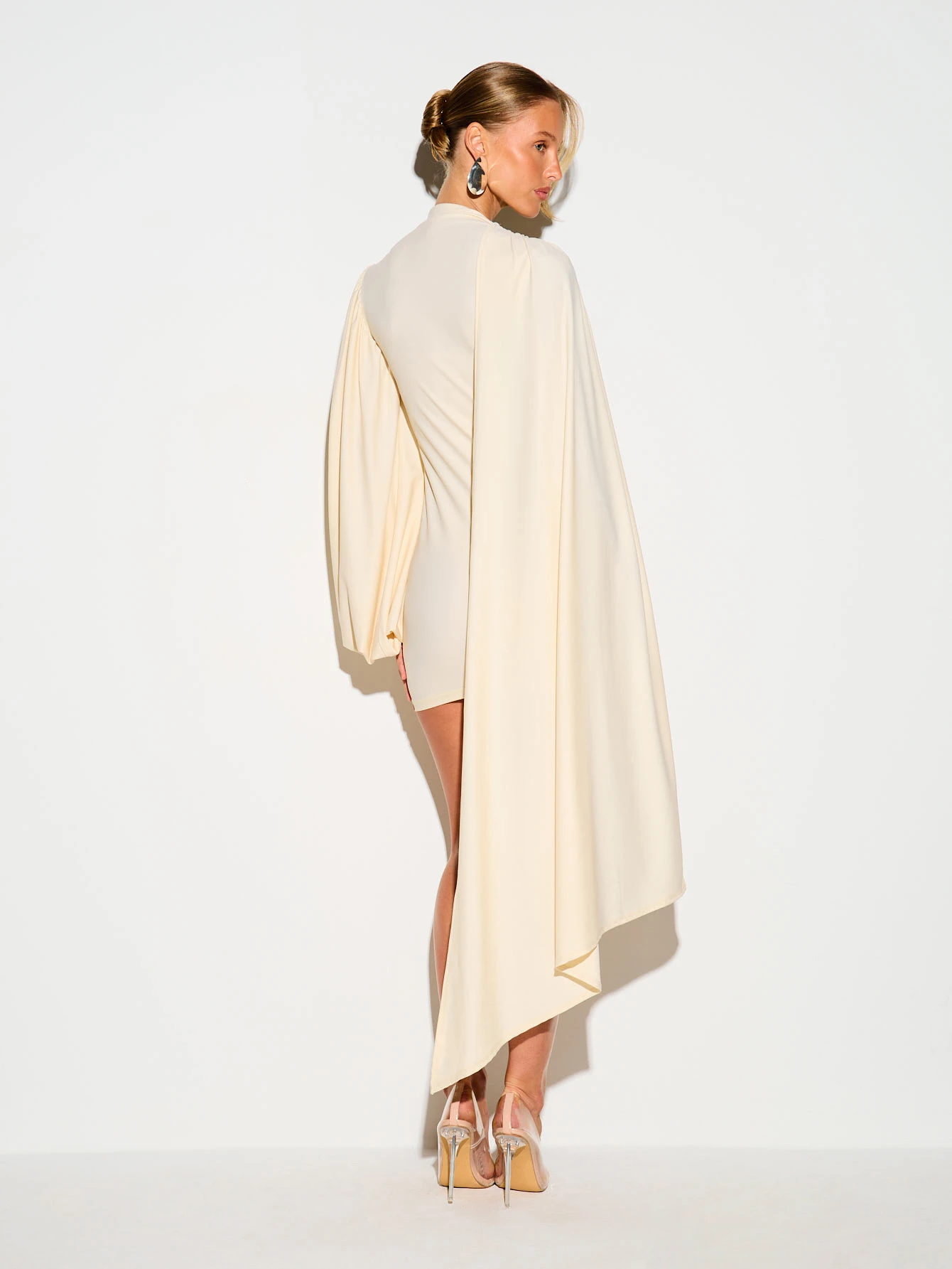 KIZN Mini Dress With Drape Cape And Balloon Sleeves