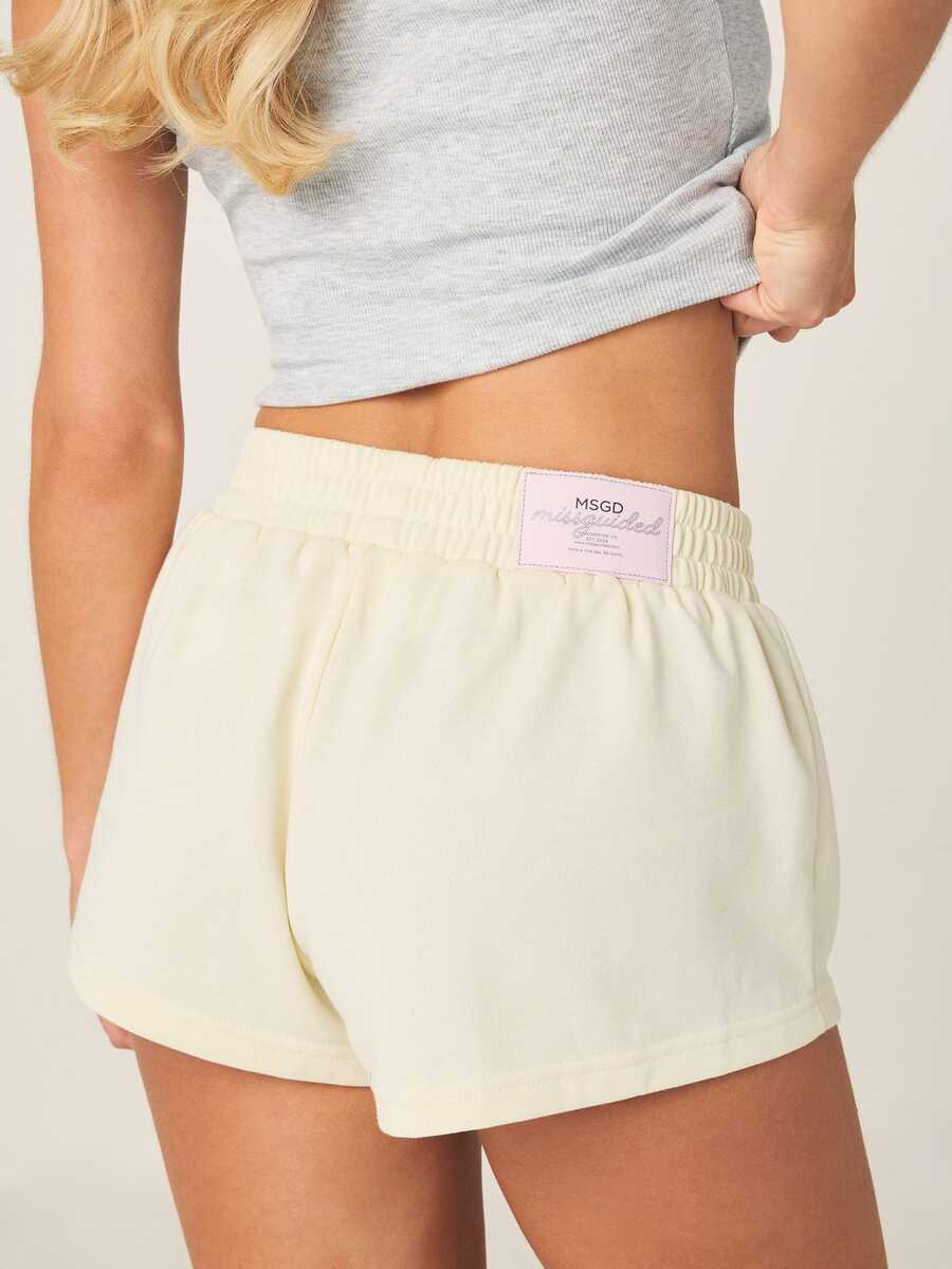 MISSGUIDED MSGD 松紧腰运动短裤，迷你长度，常规版型，夏季休闲日常款 - 黃色 - 查看 1