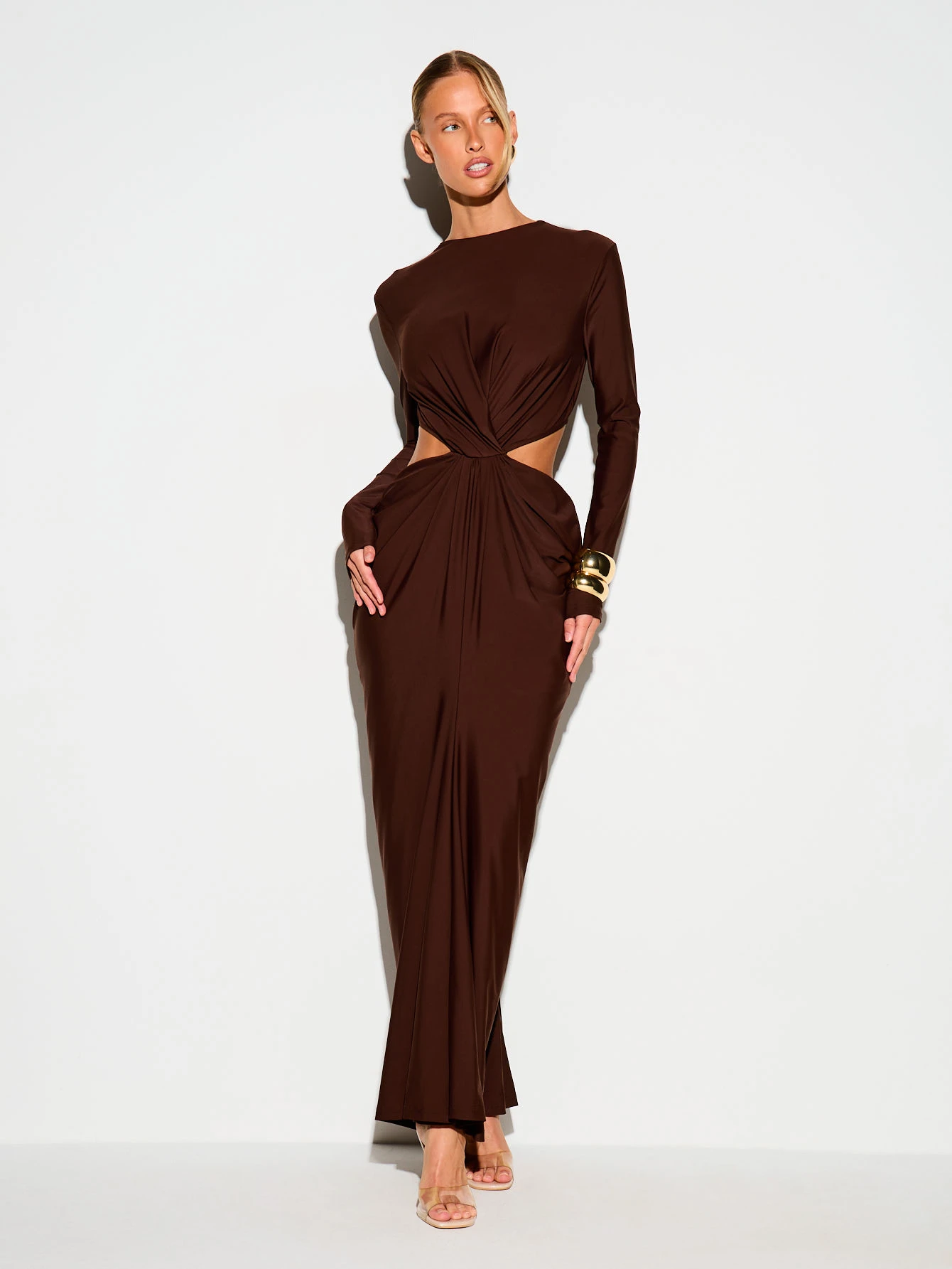 KIZN Long Sleeve Twist Front Cut-Out Maxi Dress