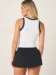 MISSGUIDED Active Bungee Drawstring Mini Skort With Elastic Waistband Summer Running Sports Casual Style - Black - View 3