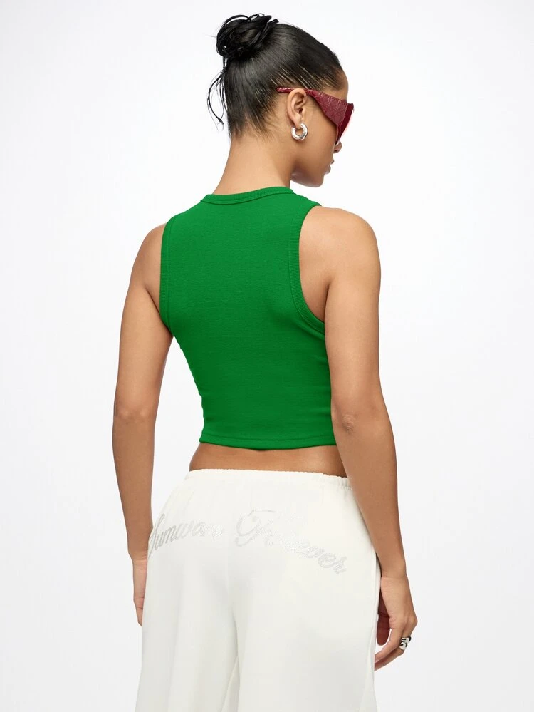 SUMWON WOMEN Graphic Number 2 Star Applique Ribbed Crop Racer Vest Sleeveless Cropped Tank Top Summer Festival