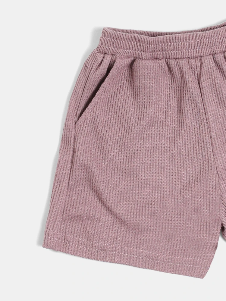 Conjunto de Malha Waffle Oversized para Meninos, Camiseta de Manga Curta Gola Careca e Shorts Elásticos, Conjunto Casual Combinando para o Verão