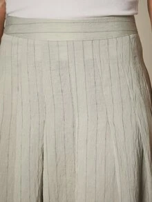 KSTM Falda midi plisada a rayas con silueta fluida en línea A, perfecta para ocasiones de verano y primavera - Verde - Ver 6