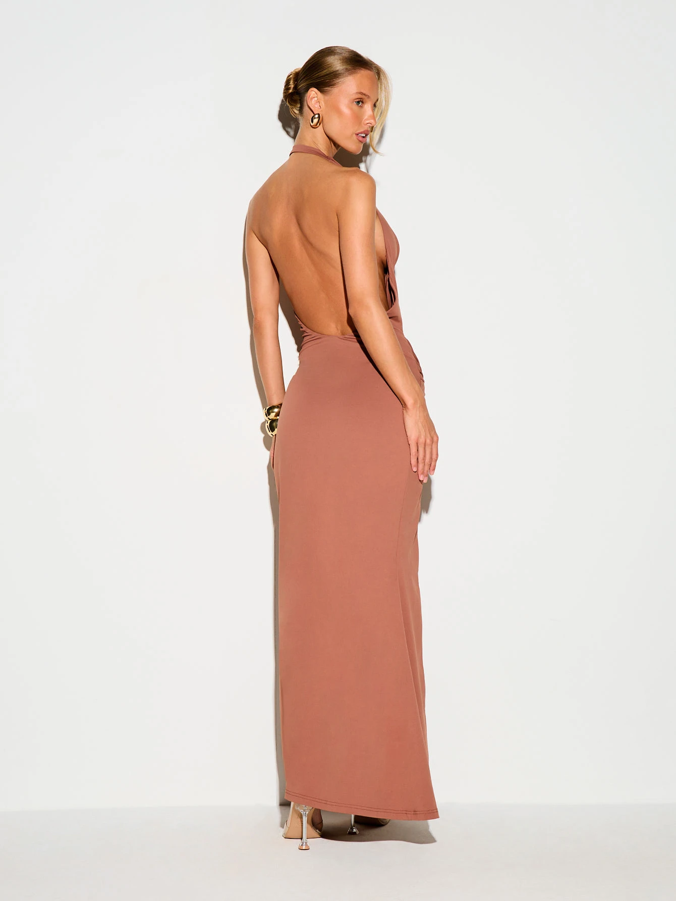 KIZN Halter Cowl Neck Twist Drape Maxi Dress