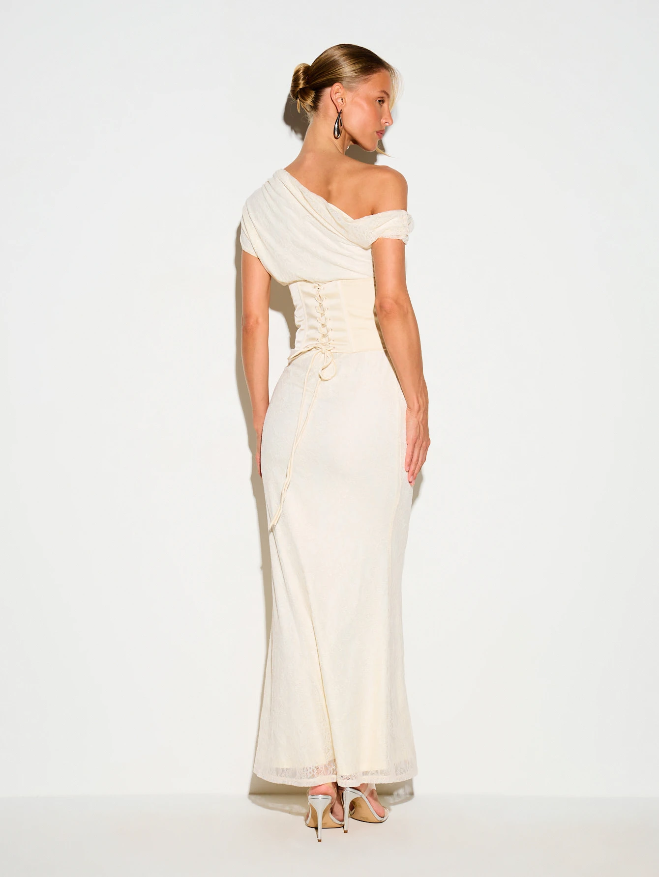 KIZN Lace One-Shoulder Maxi Dress With Corset Overlay