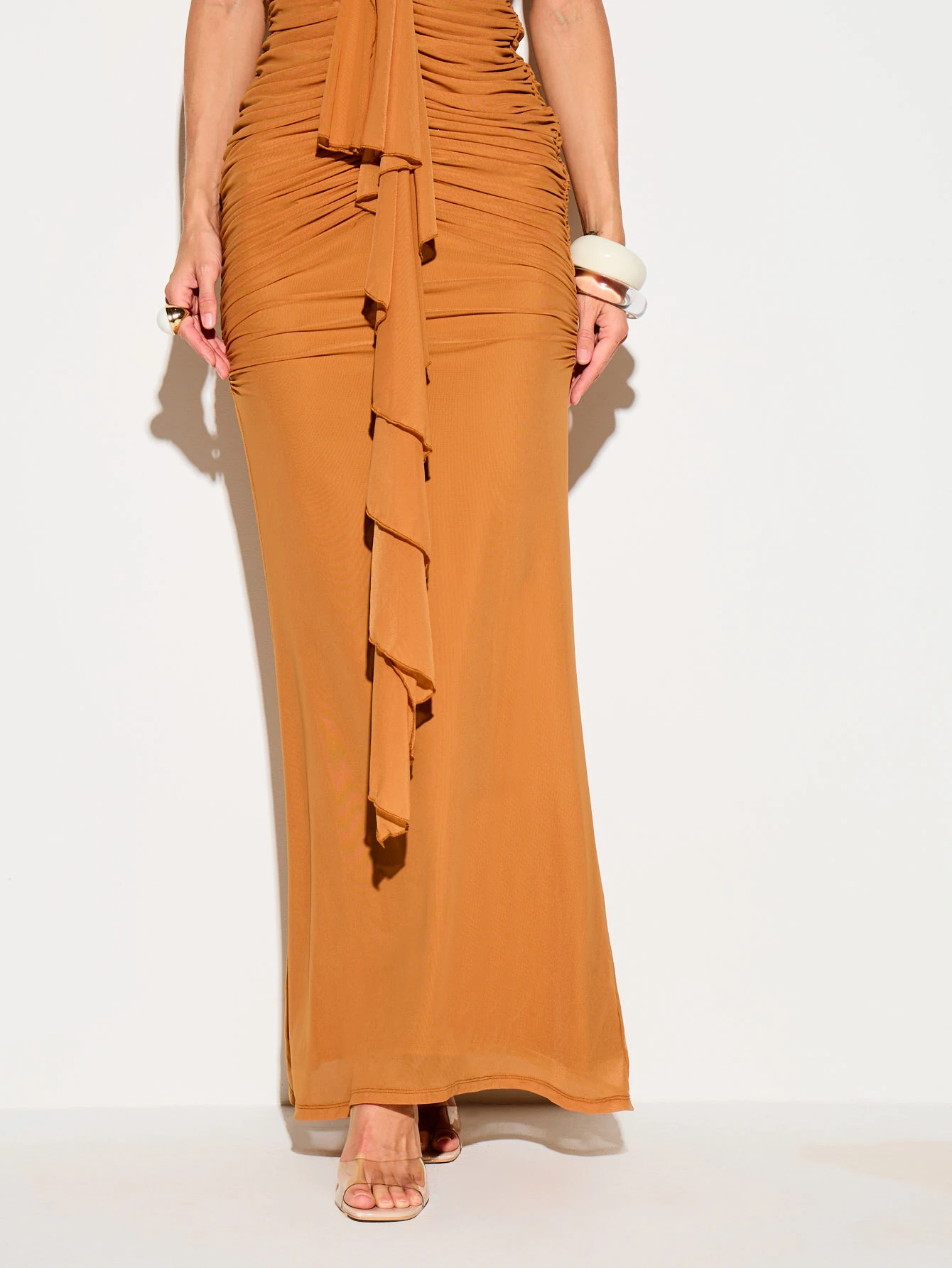 KIZN Strapless Ruched Bandeau Maxi Dress With Tie Detail