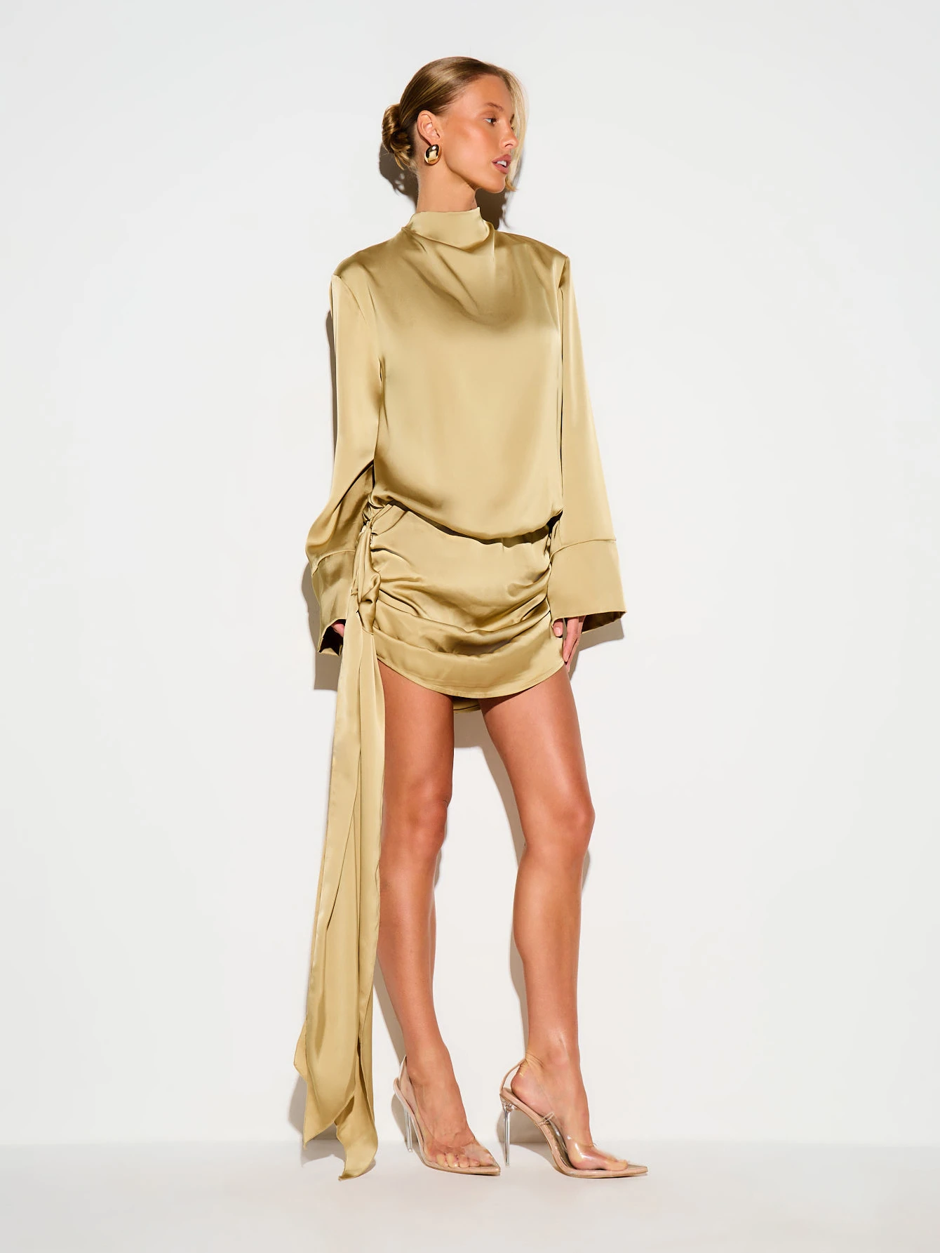 KIZN Satin Open Back Mini Dress With Tie Side