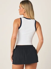 MISSGUIDED MSGD Athletics Streetwear Graphic Crop Tank Top With Contrast Ringer Trim Crew Neck Sleeveless Logo Print Back-To-School Gym White And Red Summer - Multicolor - View 3
