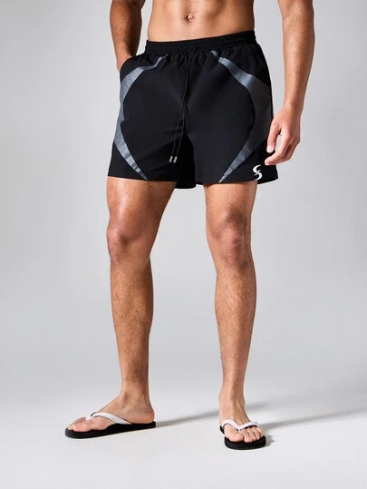 SUMWON Regular Fit Beach Shorts With Contrast Panel Detail And Flat Hem For Summer Vacation And Holiday
